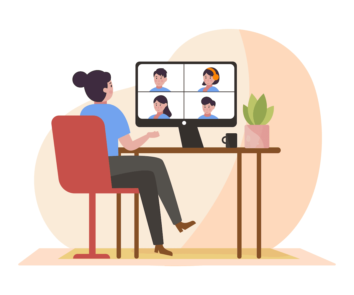 A woman talking on a virtual work meeting